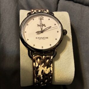 Coach Women's Watch with Leopard Print Strap - Black and Brown